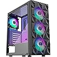MOROVOL PC Case Pre-Install 4 RGB Fans, ATX Gaming Computer Case with Diamond-Shaped Mesh Front & Tempered Glass Side Panel, USB 3.0 Airflow Mid Tower case,621