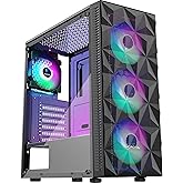 MOROVOL PC Case Pre-Install 4 RGB Fans, ATX Gaming Computer Case with Diamond-Shaped Mesh Front & Tempered Glass Side Panel,