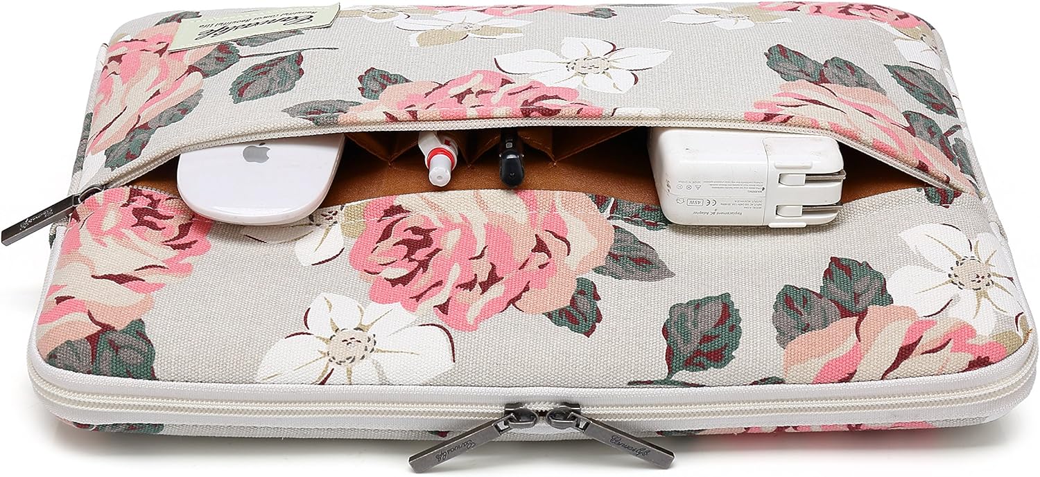Canvaslife Pink Rose Pattern 13 inch Canvas Laptop Sleeve with Pocket 13 inch 13.3 inch Laptop 13 case13 Sleeve: Computers & Accessories