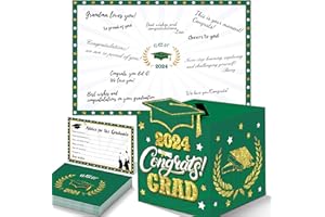 algpty Graduation Decorations Green and Gold 2024 - Guest Book Alternative, Graduation Cards Box with 36PCS Graduation Advice Cards, Signature Board Congrats Grad Decoration Graduation Supplies 2024
