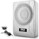 Pyle 8-Inch Low-Profile Amplified Subwoofer System - 600 Watt Compact Enclosed Active Marine Underseat Car Subwoofer with Built in Amp, Powered Car Subwoofer w/Low &amp; High Level Inputs PLMRSBA8,Silver