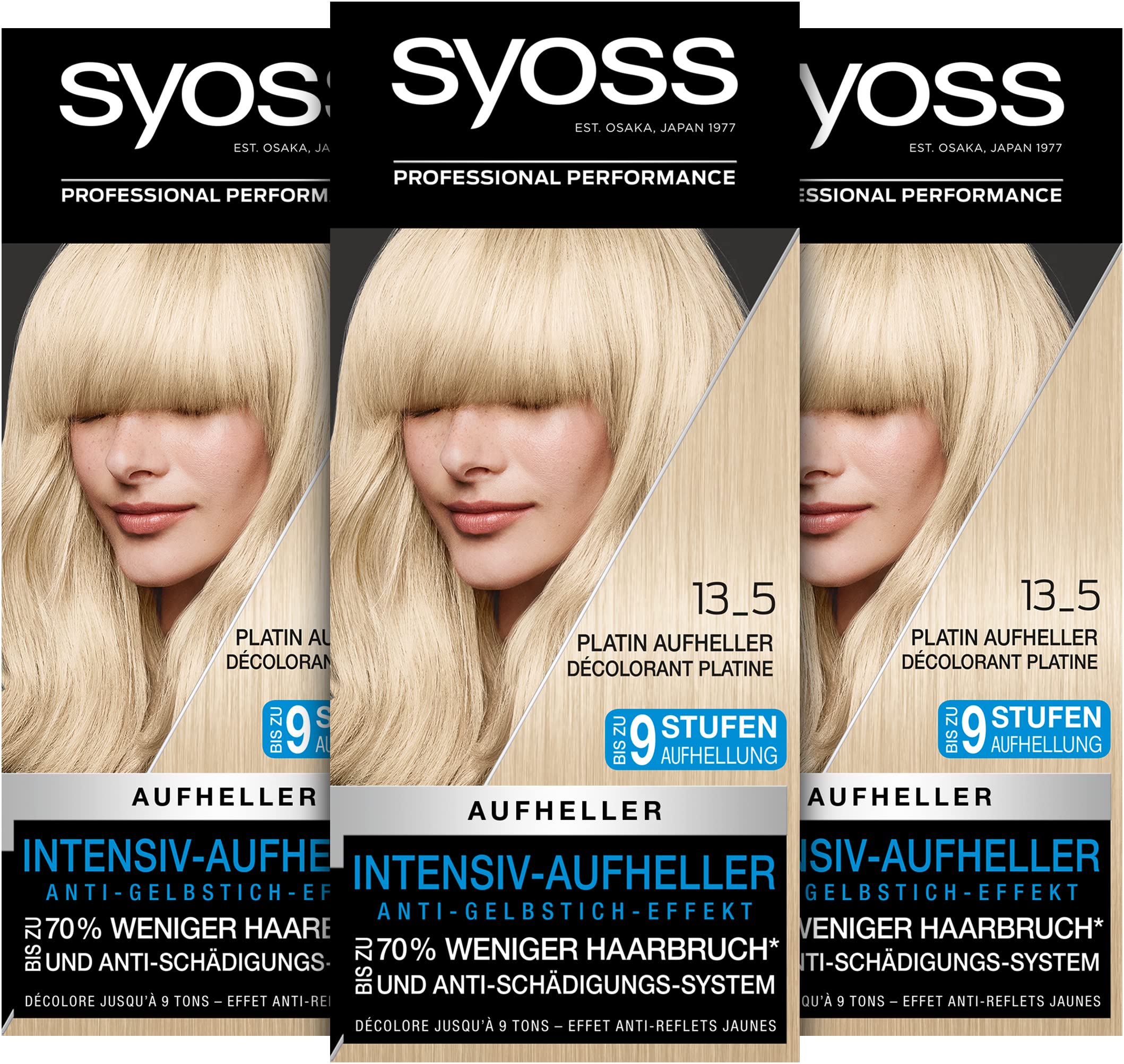 Syoss Color Coloration 13_5 Platinum Brightener Level 3 (3 x 157 ml), Hair Colour for up to 9 Levels of Brightening, with Anti-Yellow Tint Effect & Up to 70% Less Hair Breakage*