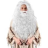 Skeleteen White Wizard Wig and Beard – Long White Dress Up Costume Accessories Curly Hair Wig for Kids and Adults