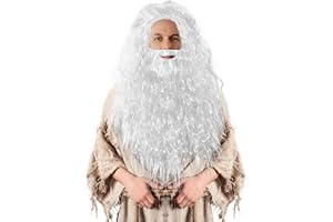 Skeleteen White Wizard Wig and Beard – Long White Dress Up Costume Accessories Curly Hair Wig for Kids and Adults