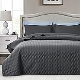 Maple&Stone Charcoal Grey Quilt Set Queen Size, Lightweight Bedspread Ultrasonic Chevron Pattern Light Coverlet for All Season Comforter Bedding Decor - 3 Piece Full Bed Cover Sets