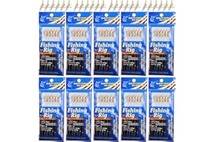 FUSIGO Fishing Rigs Saltwater Bait Lures, 10 Packs Bait Rigs Luminous with Fish Skin Feather Hook Size 4 6 8