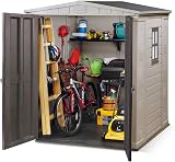Keter Factor Apex 6x6ft Shed Beige Brown Wood Effect Outdoor Storage Double Door view 2