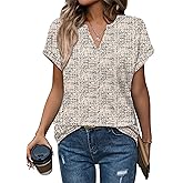 Womens Tops Dressy Casual V Neck Rolled Sleeve T Shirts Fashion Clothing Business Casual Outfits Beach Vacation Clothes