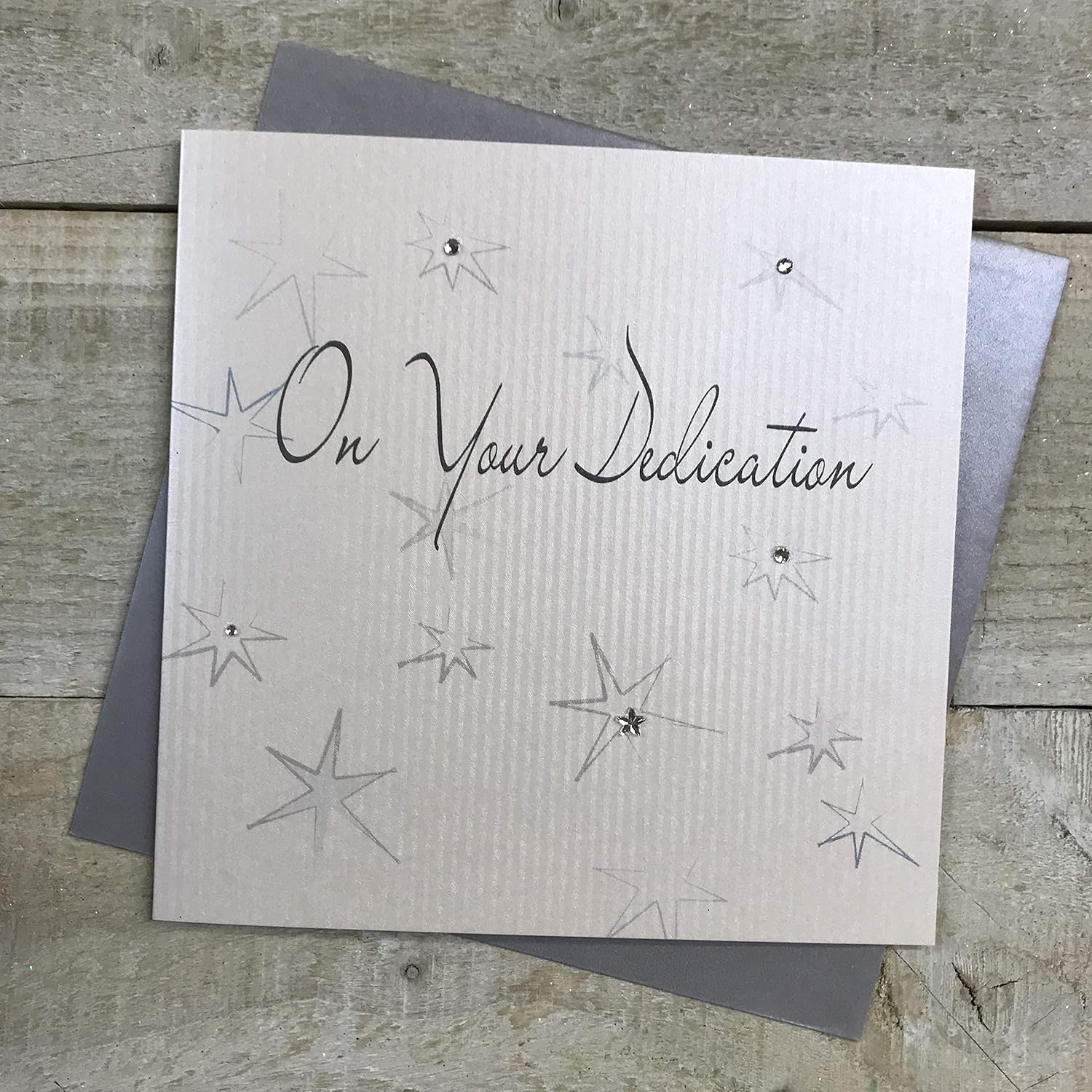 White Cotton Cards On Your Dedication Stars Handmade Card, PD123, 16cm x 16cm