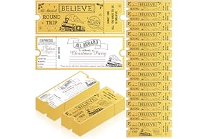 C1krint Christmas Polar Golden Tickets Bulk - 50Pcs North Pole Believe Train Ticket Gold Foil Stamping Writable Party Invitation Cards Gift Tags for Christmas Gift Xmas Holiday Party Favor Decoration