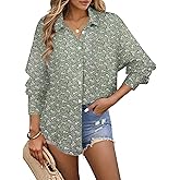 HOTOUCH Linen Womens Shirts Button Down Printed Cotton Long Sleeve Blouse Oversized Fashion Casual Tops Floral Green XL