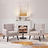 Yaheetech Accent Chairs Set of 2, Living Room Chairs Set, Beige | Linen Fabric Reading Chair, Modern Sofa Armchair for Bedroom Office Reading Nook