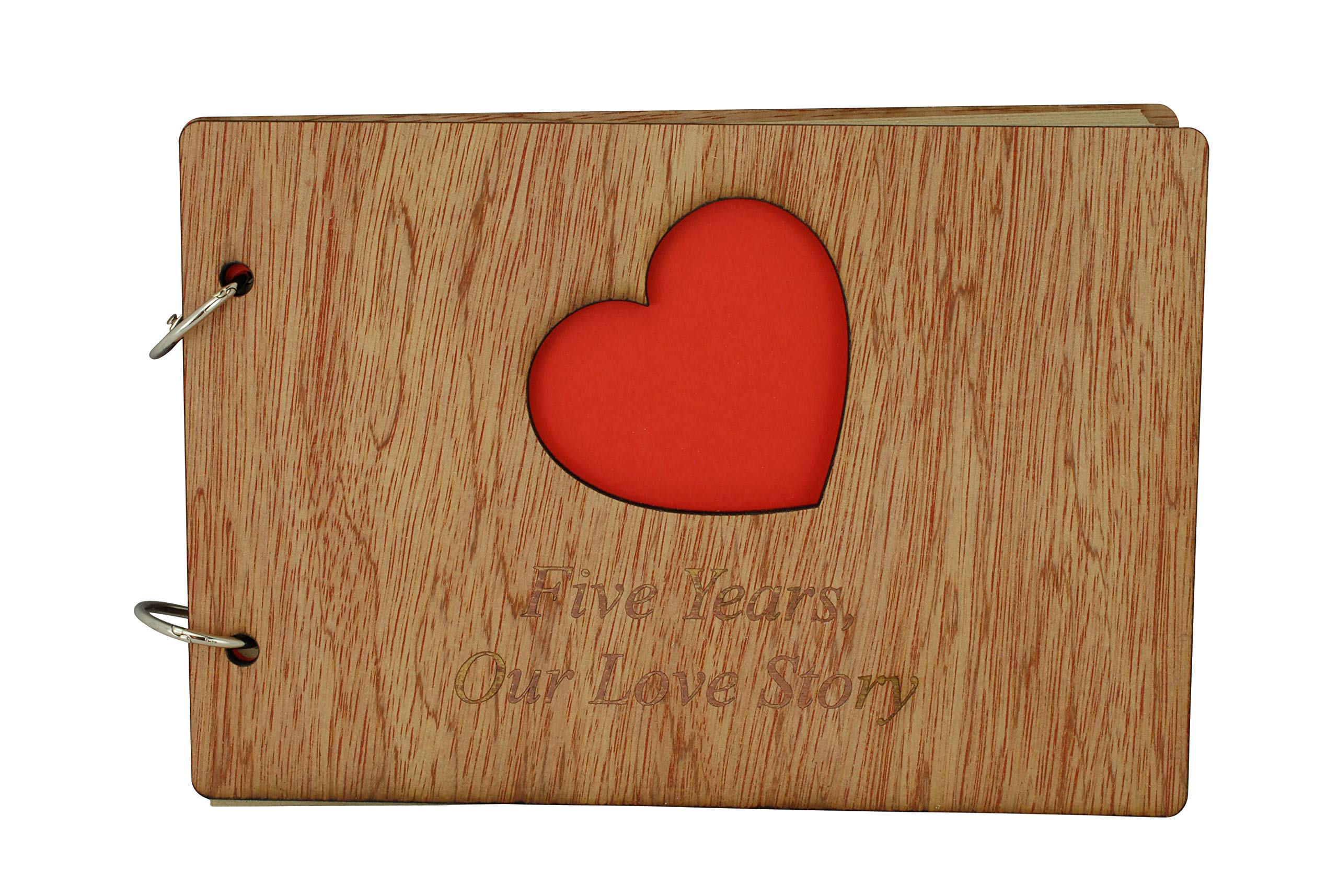 Wood 5th Year Anniversary Scrapbook Engraved With 'Five Years Our Love Story' Gift Idea