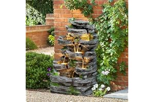 TITIMO 7-Tier Cascading Rock Water Fountain Outdoor Garden Waterfall with Lights,Fountain Indoor Decor for Garden, Patio, Backyard, Deck, Porch and Home Art Decor (24" H)