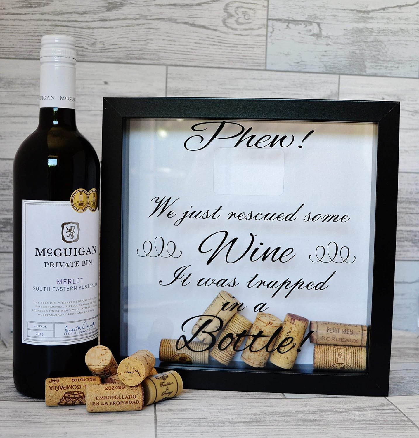 Wine Cork Cap Collection Shadow Box Frame, Wine Lovers Gift, Phew We