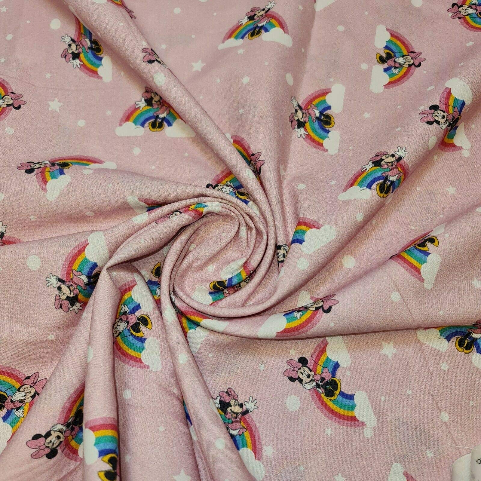 Authentic Licensed Novelty Premium Grade 100% Cotton Fine Weave Children’s Curtain Bedding Fabric 150cm 58" Wide – Available in 8 Designs (Rainbow Minnie Mouse, 1 Meter Pre Cut)