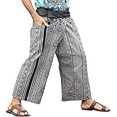 RaanPahMuang Fisherman Pants Casual with Pocket Double Printed Wheel Black Gray sz M/L