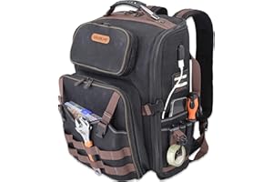 WELKINLAND Waxed-Canvas Tool Backpack - Heavy-Duty Electrician Backpack with HVAC & Technician Tool Bag Storage
