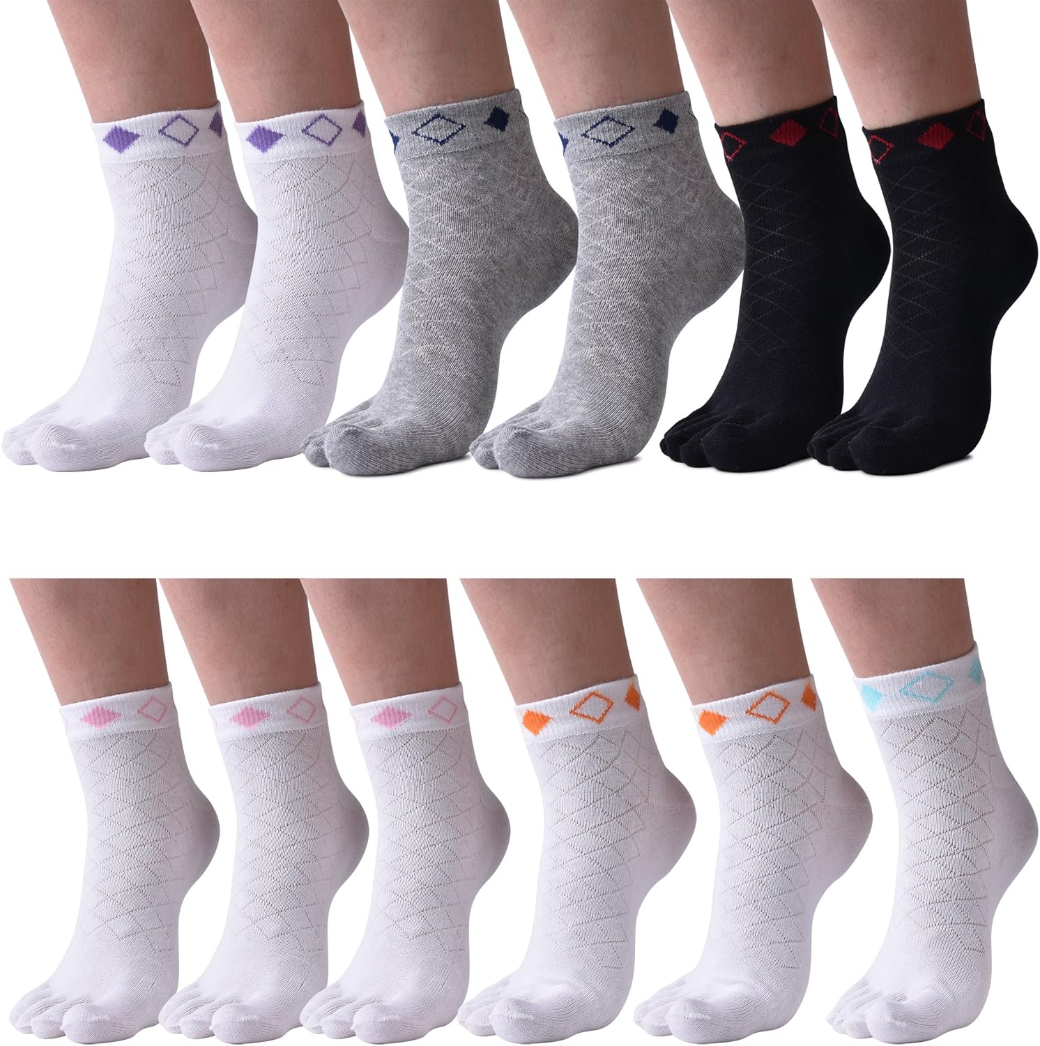 Women Toe Socks 12 packs Crew Socks Cotton Wicking Soft & Breathable