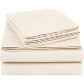 Amazon Basics Essential 4 Piece Cotton Blend Bed Sheet Set, Queen, Beige, Solid