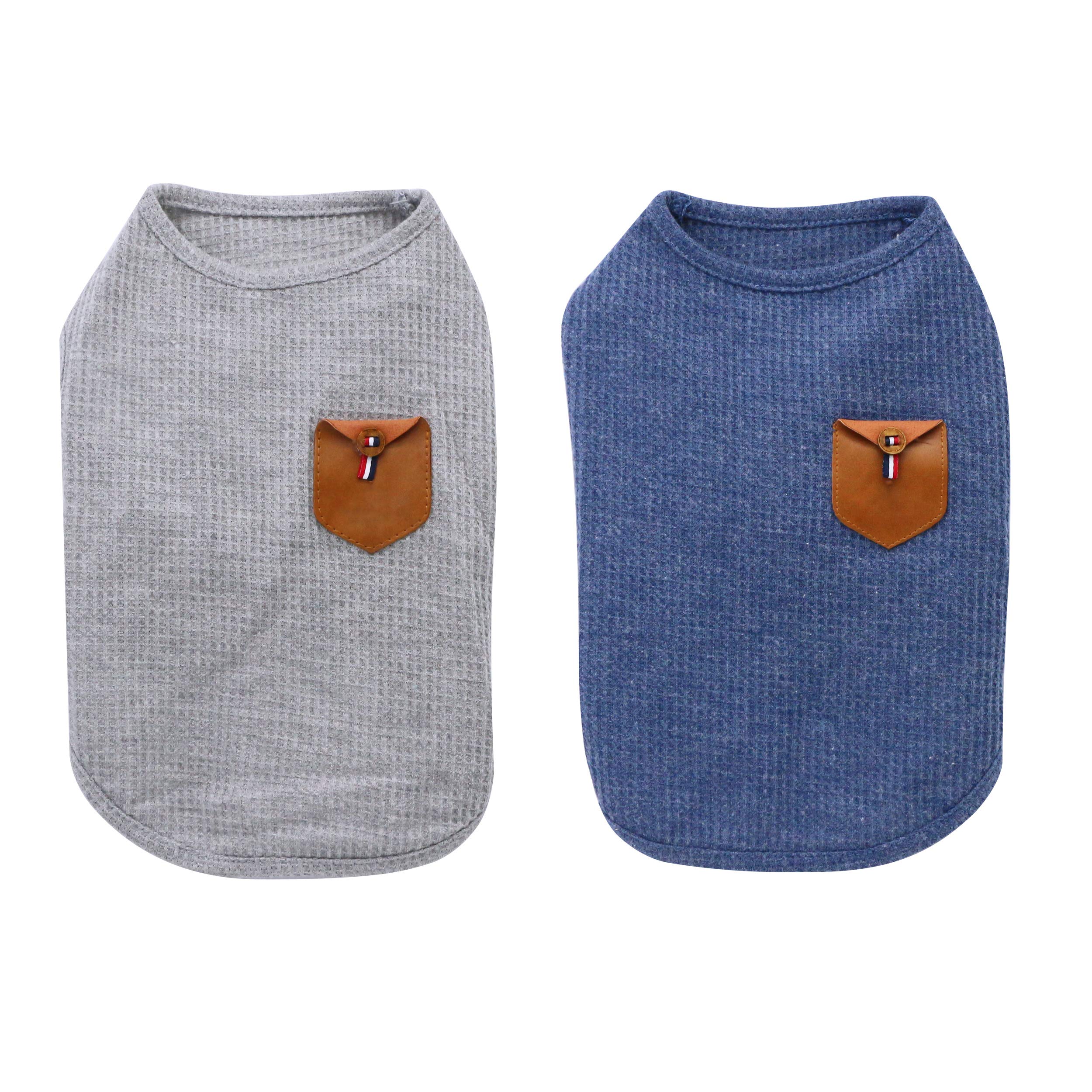 YAODHAOD Minimalist Dog & Cat T-Shirt, Blue & Gray Cotton for Mini, Small Dogs & Cats (2pack) (L(Fox Terrier & Corgi))