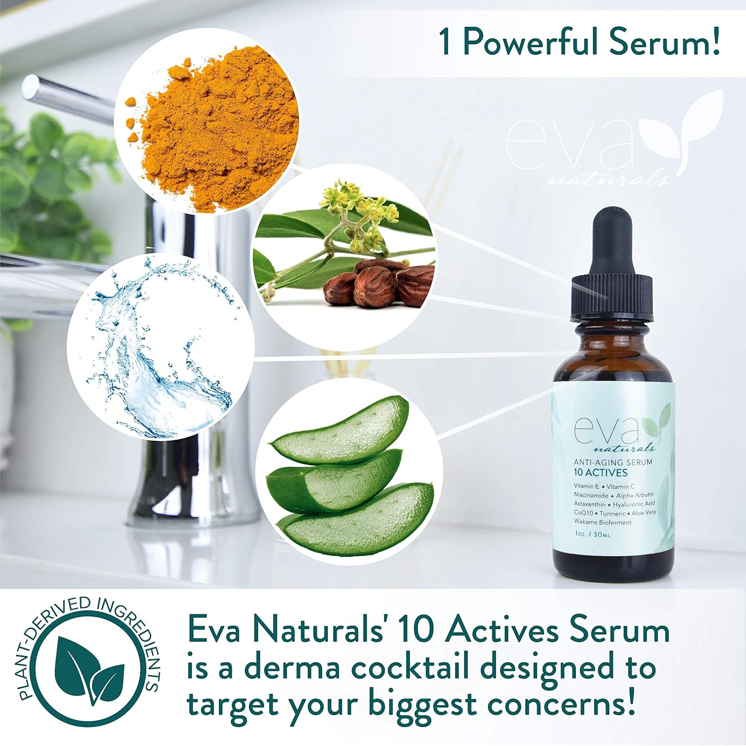 Eva Naturals 10 Actives Serum, Vitamin C, Niacinamide & Botanical Hyaluronic Acid - Image 3