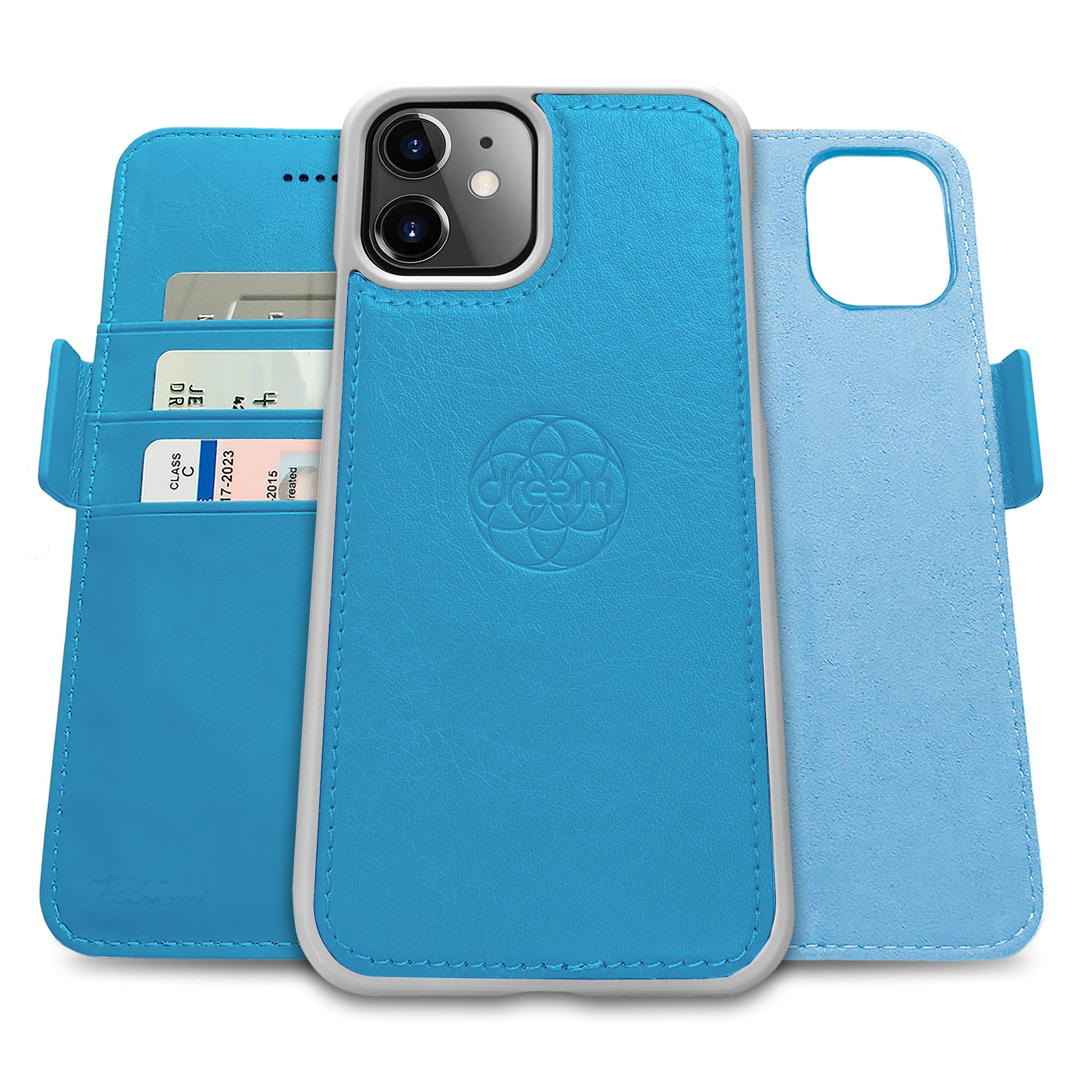 dreem Fibonacci 2-in-1 Wallet Case for Apple iPhone 12 Mini - Luxury Vegan Leather, Magnetic Detachable Shockproof Phone Case, RFID Card Protection, 2-Way Flip Stand - Sky — image 1