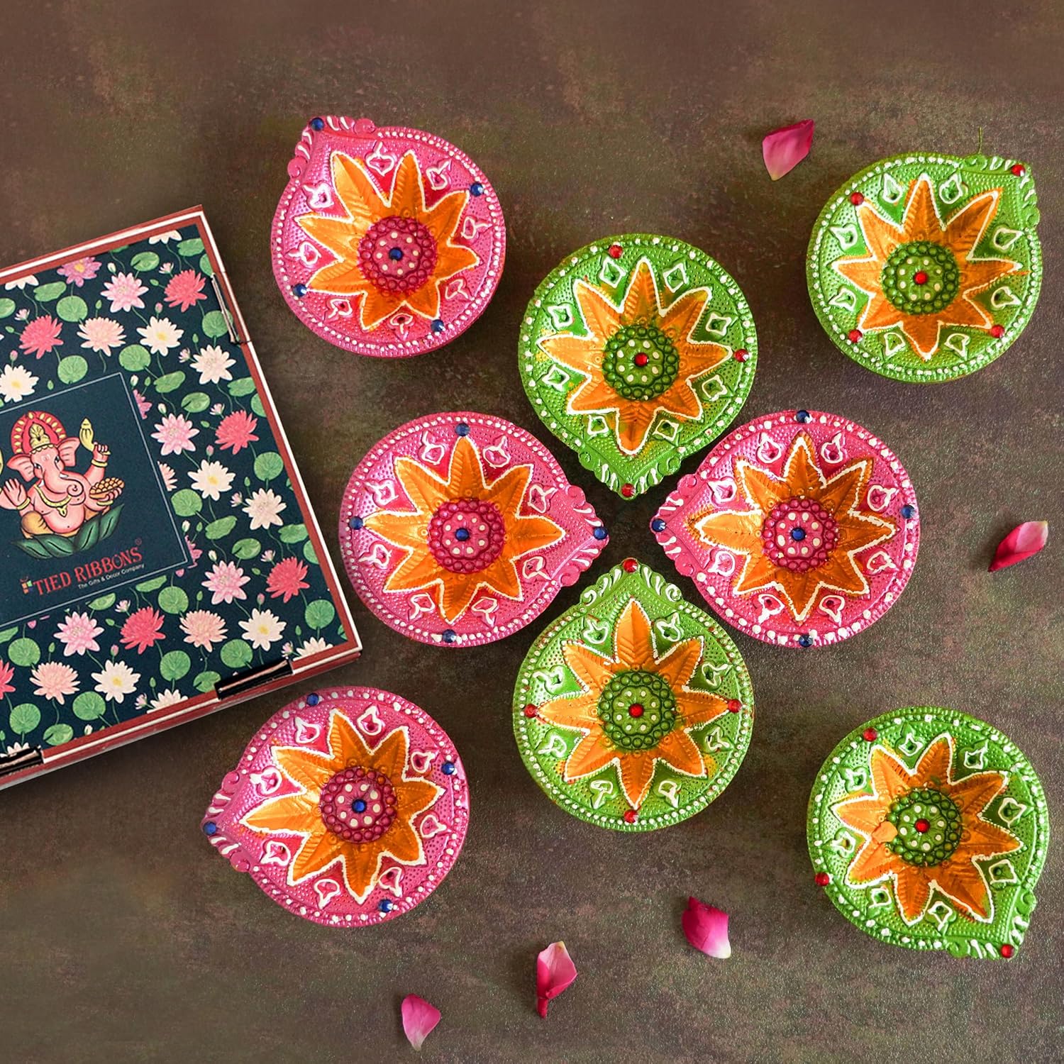 Oil Lamps & Accessories - TIED RIBBONS 8 pcs Handmade Big Clay Diya for Diwali | Traditional Homemade Diyas Tealight | Indian Oil Lamp | Diwali Decorations for Home | Terracotta Diyas | Diwali Gifts