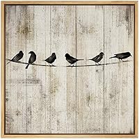 SIGNWIN Framed Canvas Wall Art Silhouette of Bird Perched on Branch with Wood Panel Landscape Wilderness Oil Painting Abstract Rustic Scenic Dramatic for Living Room, Bedroom, Office - 16x16 inches