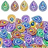 ANCIRS 125pcs 13x18mm AB Color Waterdrop Rhinestones Buttons for Costume, Resin Sew-on Mixed Color Diamond Crystal Glitter Decor Flatback Rhinestones Buttons for DIY Crafts Wedding Dress Decorations