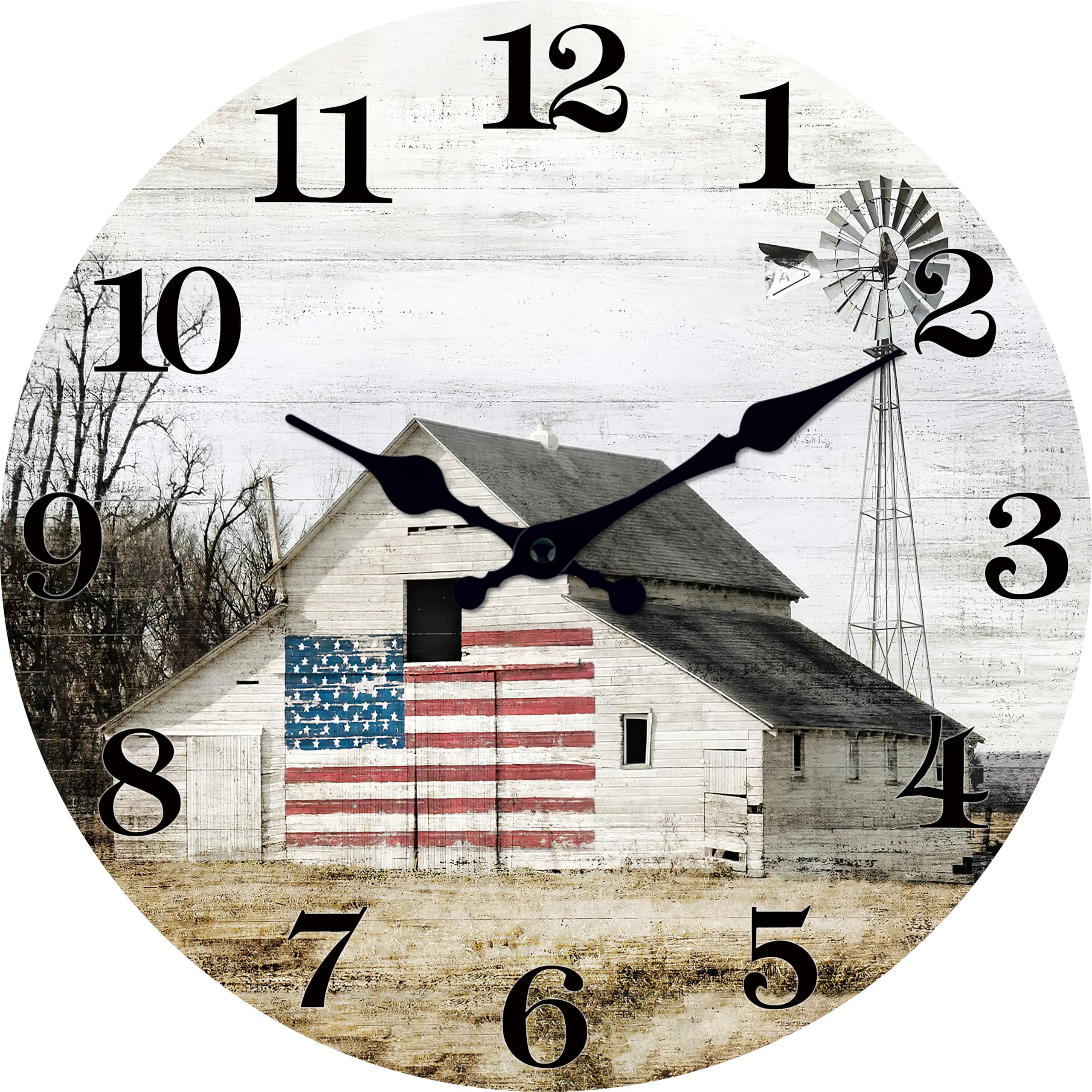 Photo 1 of XFM Farmhouse Wall Clock 12 Inch Silent Non-Ticking Battery Operated Rustic Barn Wooden Clocks Country Round Clock for Kitchen Bedroom Living Room