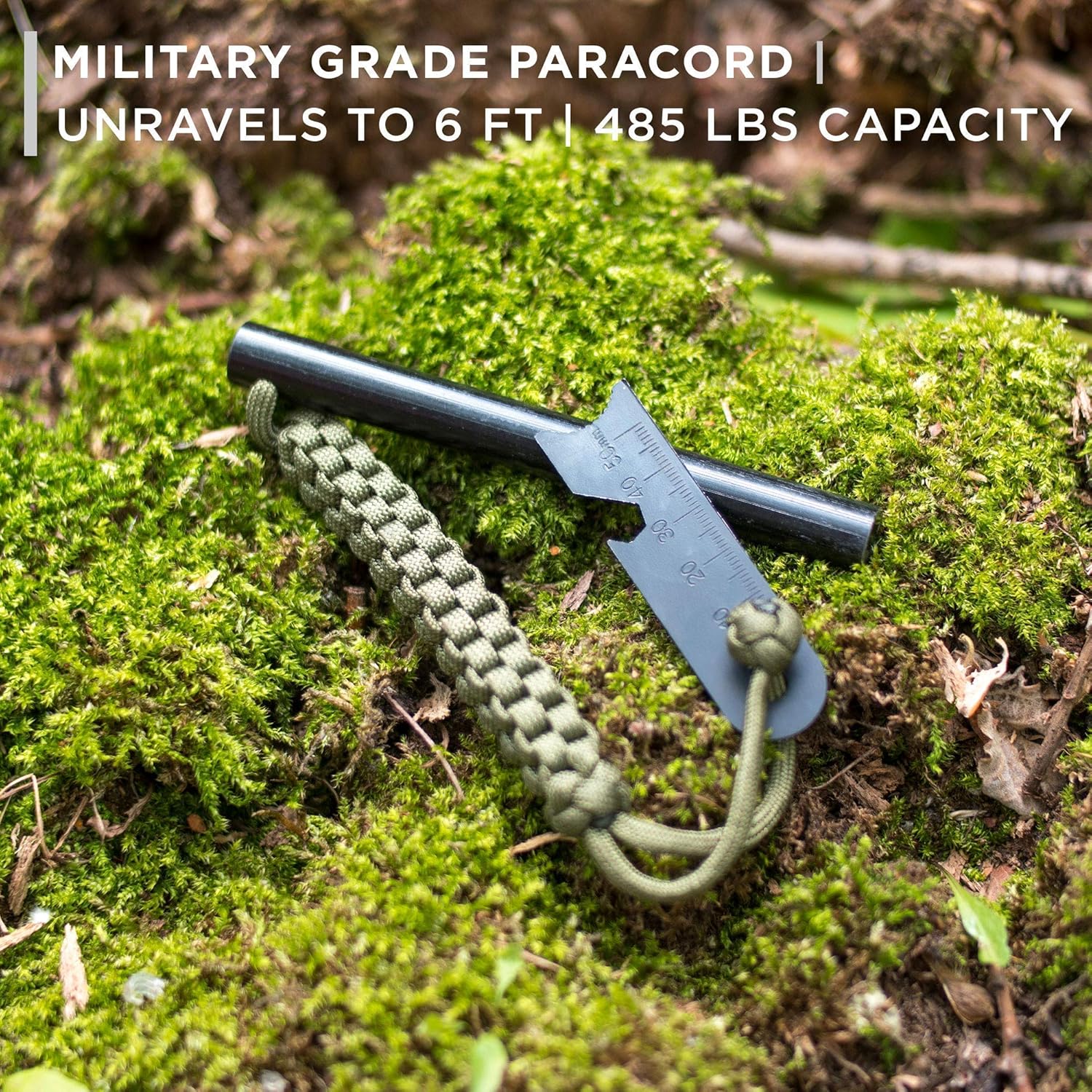 KobraGear Emergency Magnesium Fire Starter Ferrocerium Ferro Rod 5 inch x ½ inch with Survival Paracord Lanyard and Steel Multitool Striker (Green): Sports & Outdoors