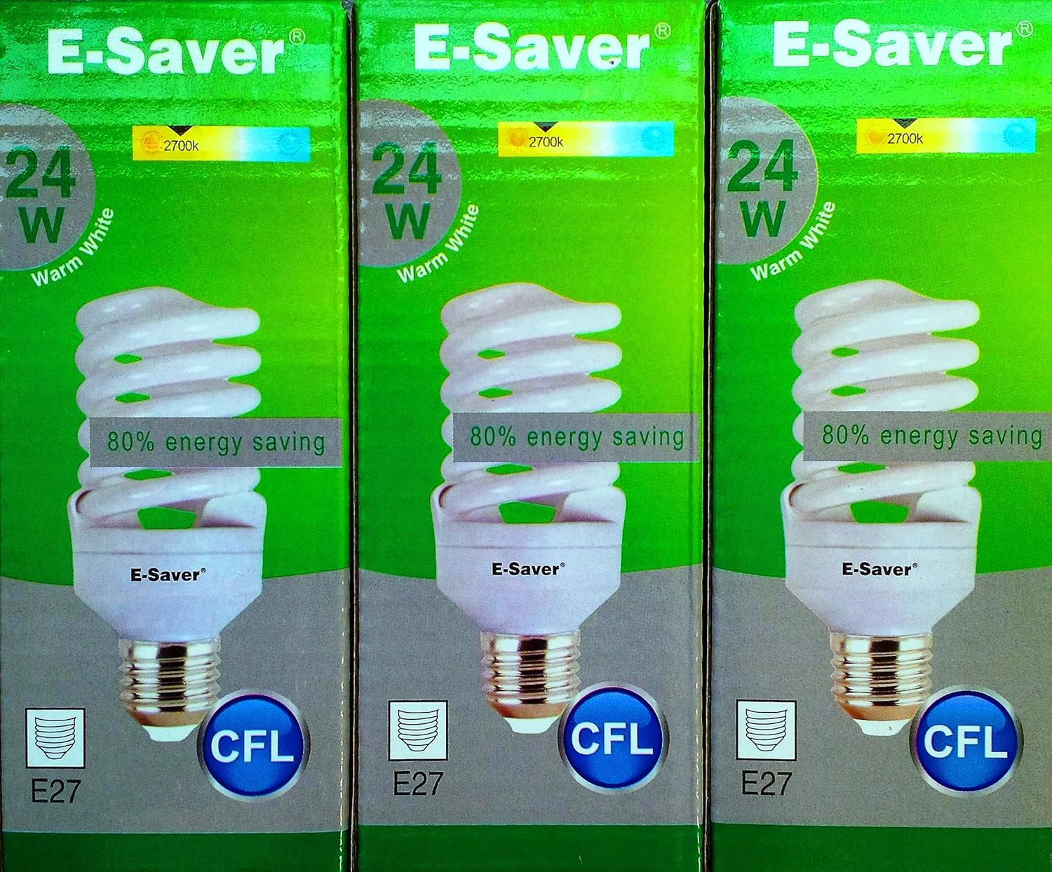 ESaver CFL Full Spiral Energy Saving Light Bulbs 24w = 120 Watt
