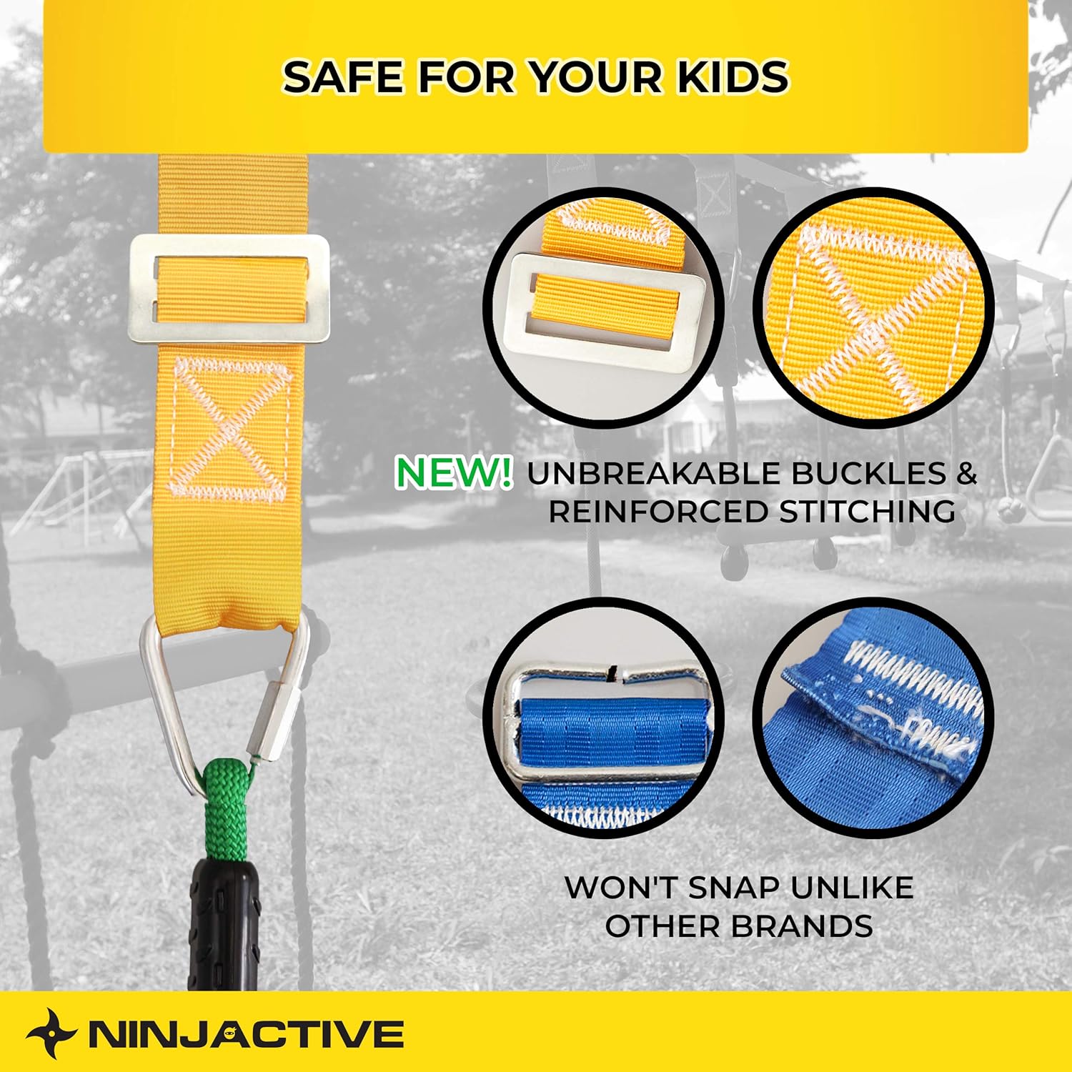 NINJACTIVE Ninja Warrior Obstacle Course for Kids - Weatherproof 50' Ninja Slackline Kit with 10 Obstacles Like Ladder, Spinning Wheel - Ninja Warrior Training Equipment with Slack Line for Backyard: Toys & Games