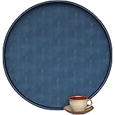 HofferRuffer Large Round Serving Tray 24'', Elegant Faux Leather Circle Ottoman Table Tray, Serve Tea Coffee Breakfast in Bedroom Living Room Kitchen (Blue)