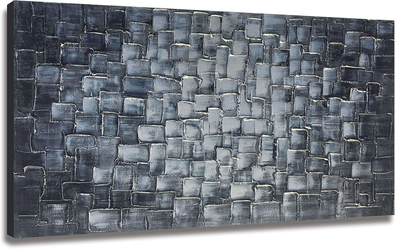 Paintings - Large Hand Painted Silver Square Modern Oil Painting on Canvas Textured Abstract 3D Wall Art Decor for Living Room Bedroom Ready to Hang 60x30inch