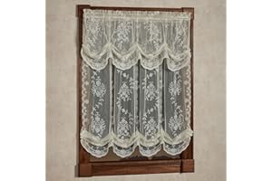 TOUCH OF CLASS Luxury Sheer Polyester Fiona Lace Window Treatment | Beautiful Balloon Window Shade, Tuck Valance | Timeless Classic Traditional | Ivory | Elegance | Rod Pocket | Machine Washable | Light Filtering