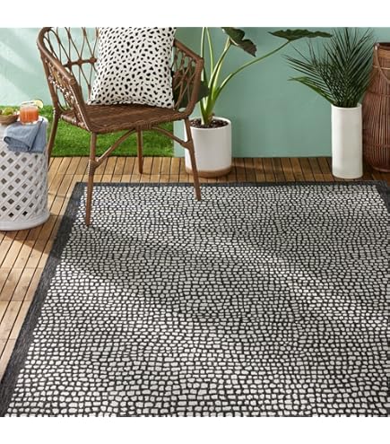 Safavieh Contemporary Indoor/Outdoor Woven Rectangle Area Rug, Courtyard Collection, CY8463, in Grey / Blue, 201 X 290 cm for Garden, Patio or Any