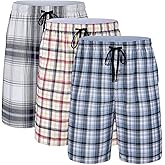 yuyangdpb Men's 3-Pack Woven Pajama Short Cotton Plaid Sleepwear Shorts Button Open Fly with Pockets