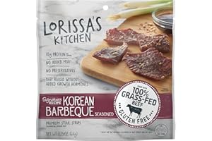 Lorissa's Kitchen Premium Grass-Fed Steak Strips, Korean Barbecue, 2.25 Oz. 4 Count - No Added MSG or Nitrites, Keto Friendly Snacks & Gluten Free, More Tender Than Traditional Beef Jerky