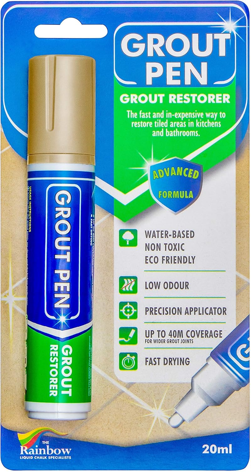 Grout Pen Beige Tile Paint Marker: Waterproof Tile Grout Colorant and Sealer Pen - Beige, Wide 15mm Tip - - 