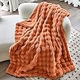 Moenchy Faux Fur Caramel Orange Throw Blanket for Couch - Super Soft Heavy Flufyy Thick Bubble Throw Blankets for Bed Bedroom Living Room Farmhouse Sofa Chair Fall Winter Warm, 50x60 Inch