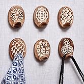 Indian Shelf 6 Lb Decorative Wood Adhesive Wall Hooks–Boho Peel and Stick Hooks for Keys, Hats, Towels, Bags & Entryway Decor