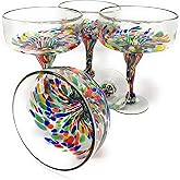 Mexican Hand Blown Glass – Set of 4 Hand Blown Margarita Glasses Confetti Carmen (16 oz)