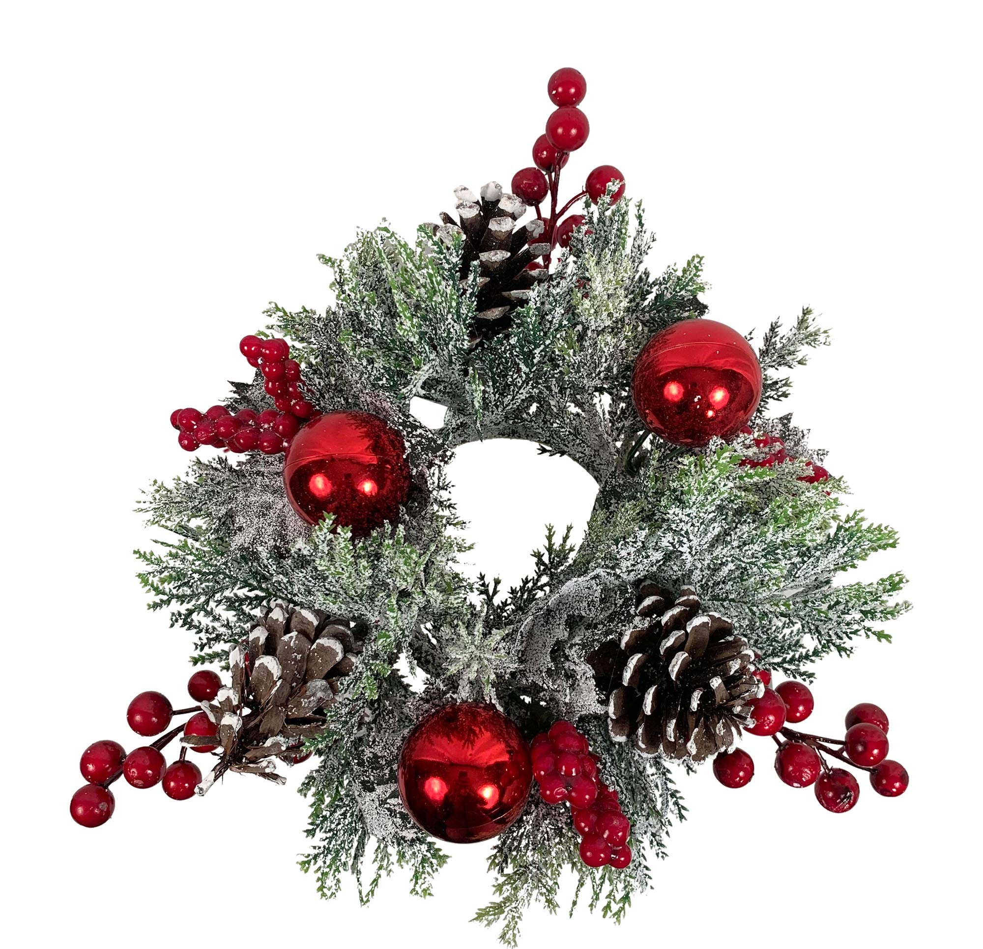 Photo 1 of 12 Inch Christmas Candle Ring for 3 Inch Pillar Candle with Berries, Ornaments and Pinecones