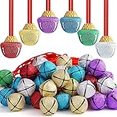 Sumind Shining Christmas Jingle Bell Necklaces Bulk Matte Christmas Holiday Bell Necklaces with Connecting Ribbons for Decorations Supplies Holiday Party Supplies