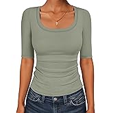 ANRABESS Womens Half Sleeve Tops Scoop Neck Ribbed Knit Slim Fitted Basic Tee Shirts Summer 2026 Trendy Spring Casual Clothes