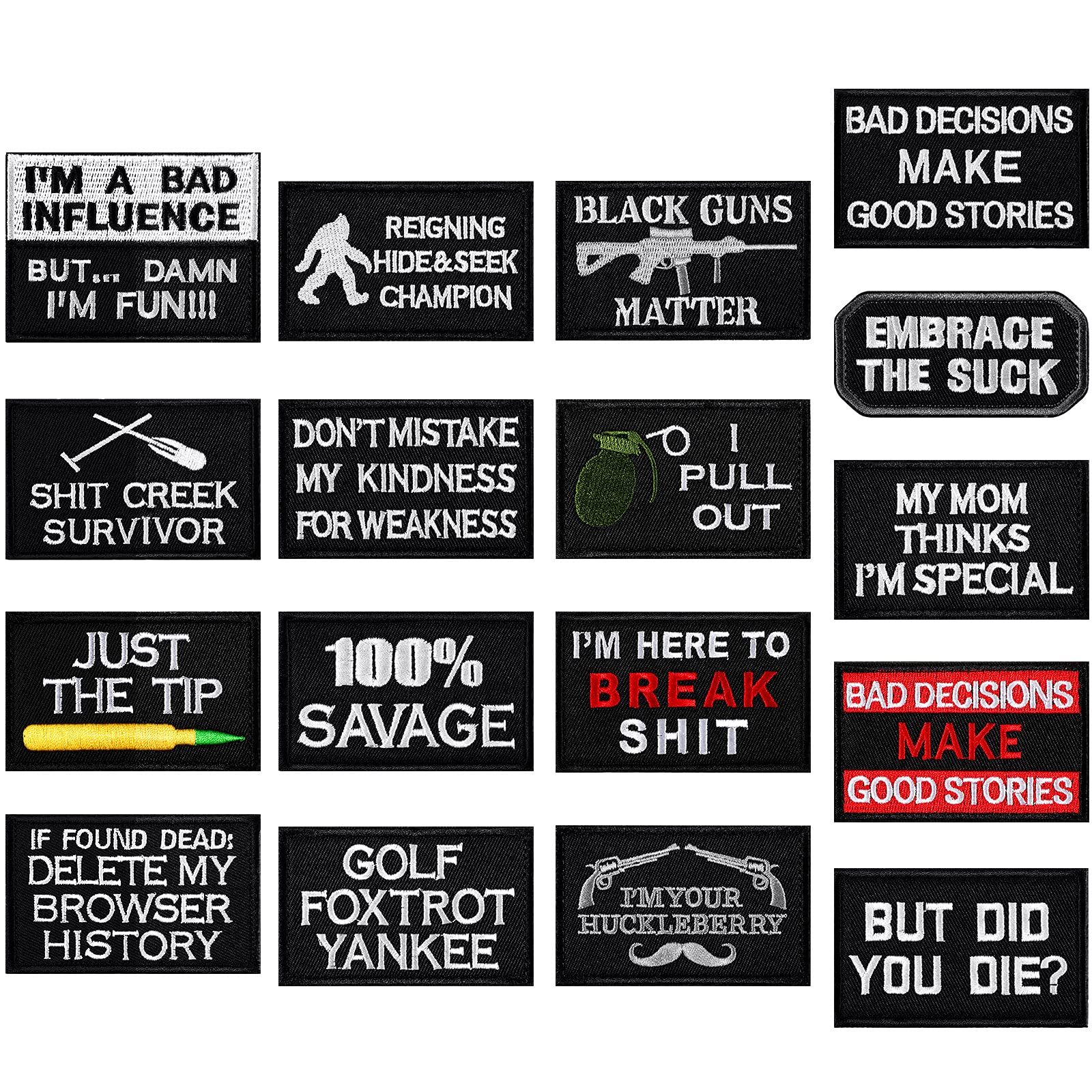 Outus 20 Pieces Tactical Embroidery Patch Funny Military Patch Full Embroidered Appliques for Caps Bags Vests Military Uniforms