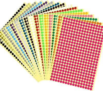 JANYUN 6528 Pcs 16 Neon Colors Sticky Dots 6mm Round Labels Self Adhesive