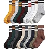 Syhood 20 Pairs Womens Striped Crew Socks Cute Retro Long Socks Vintage Fun Aesthetic High Sock Vintage Crew Socks Casual Cotton Socks Fashion Striped Athletic Socks for Women